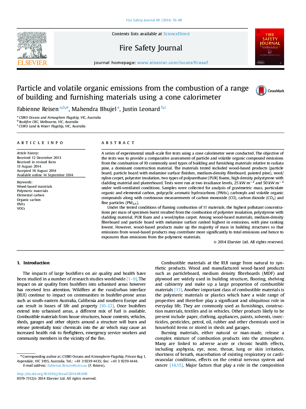 Particle and volatile organic emissions from the combustion of a range of building and furnishing materials using a cone calorimeter