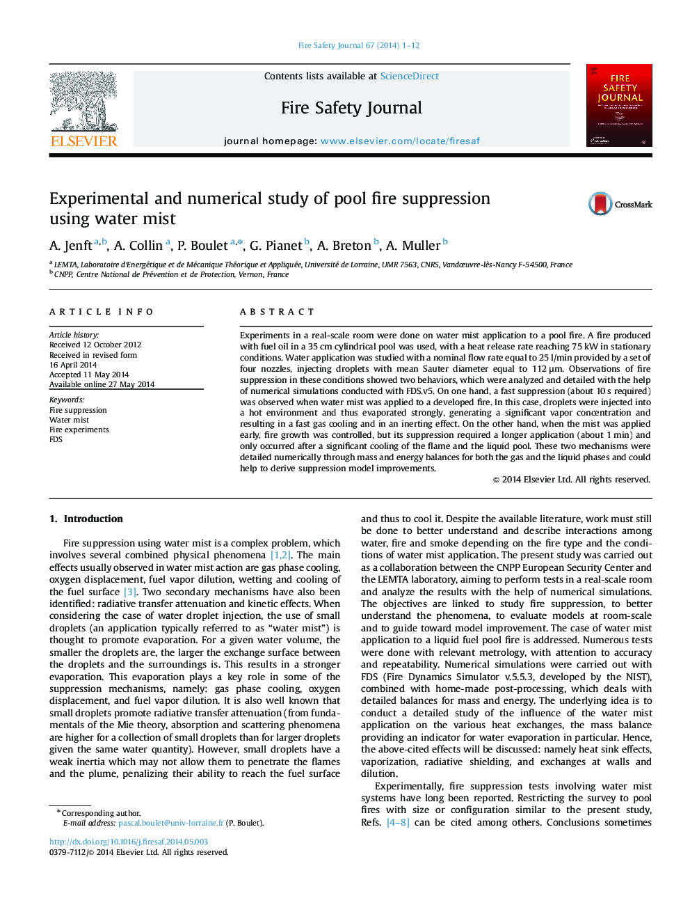 Experimental and numerical study of pool fire suppression using water mist