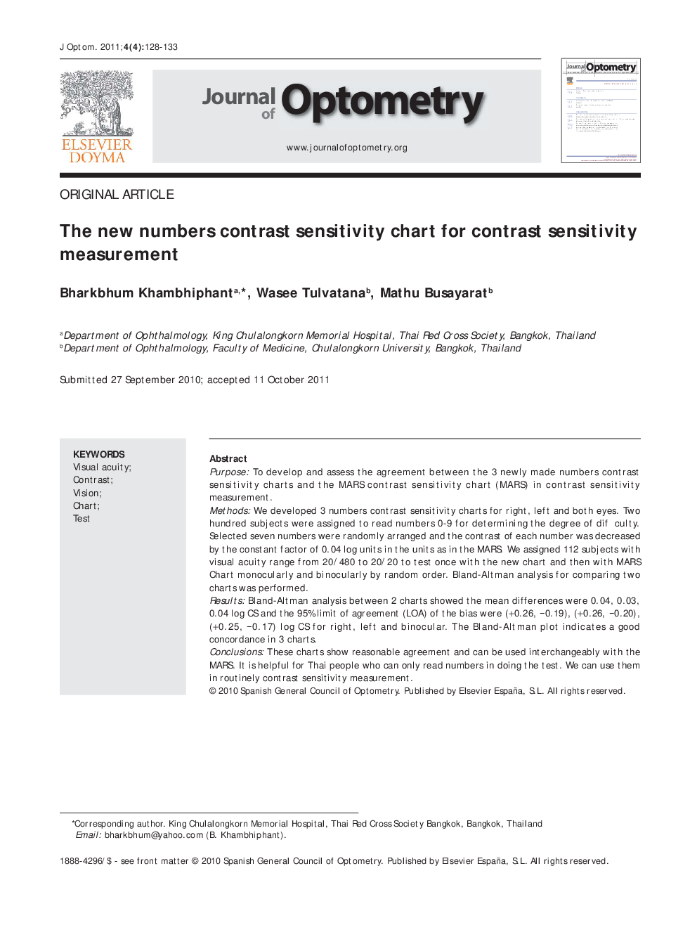 The new numbers contrast sensitivity chart for contrast sensitivity measurement