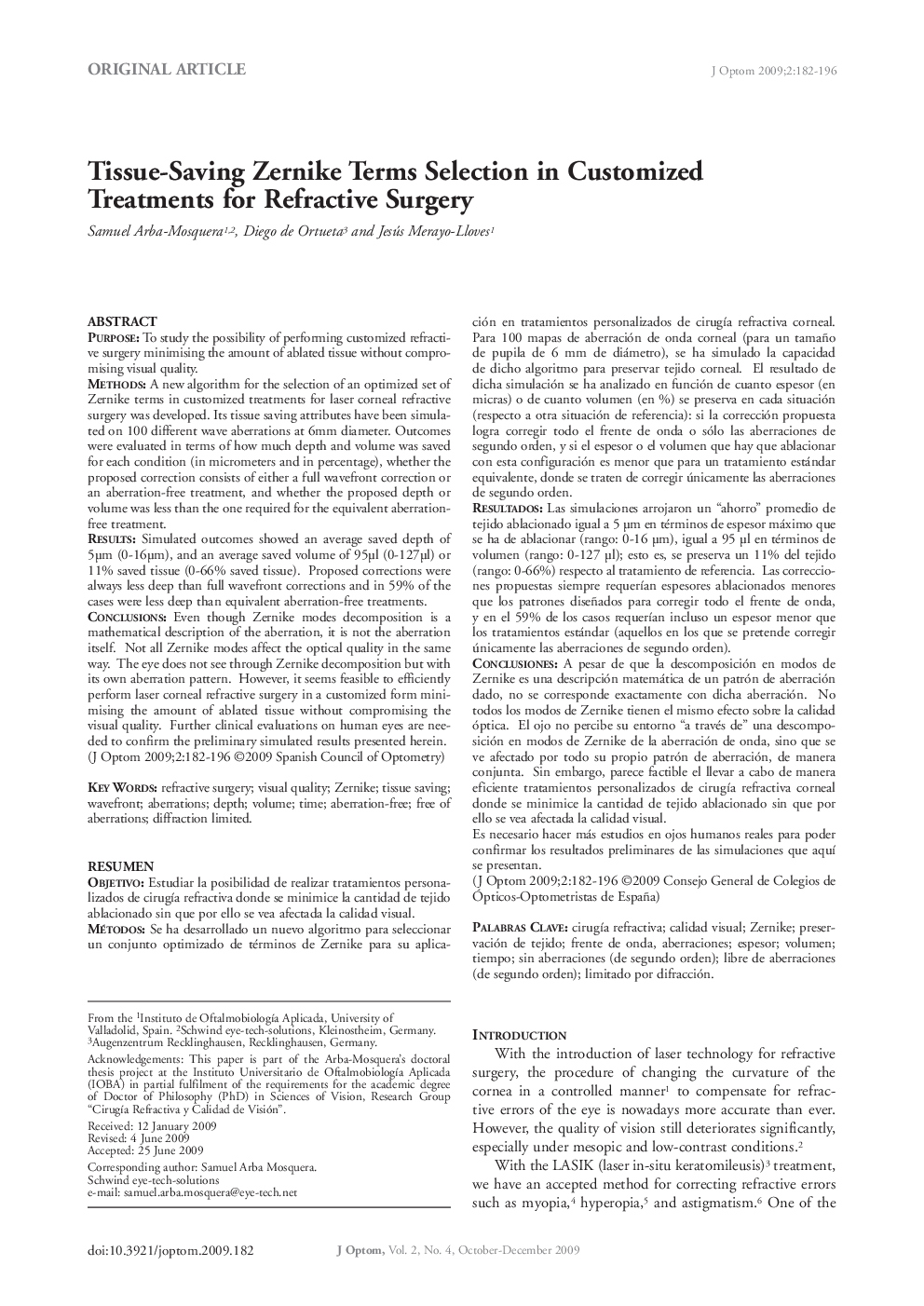 Tissue-Saving Zernike Terms Selection in Customized Treatments for Refractive Surgery