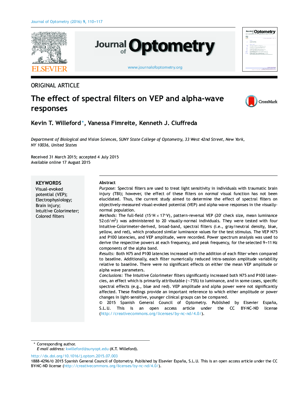 The effect of spectral filters on VEP and alpha-wave responses