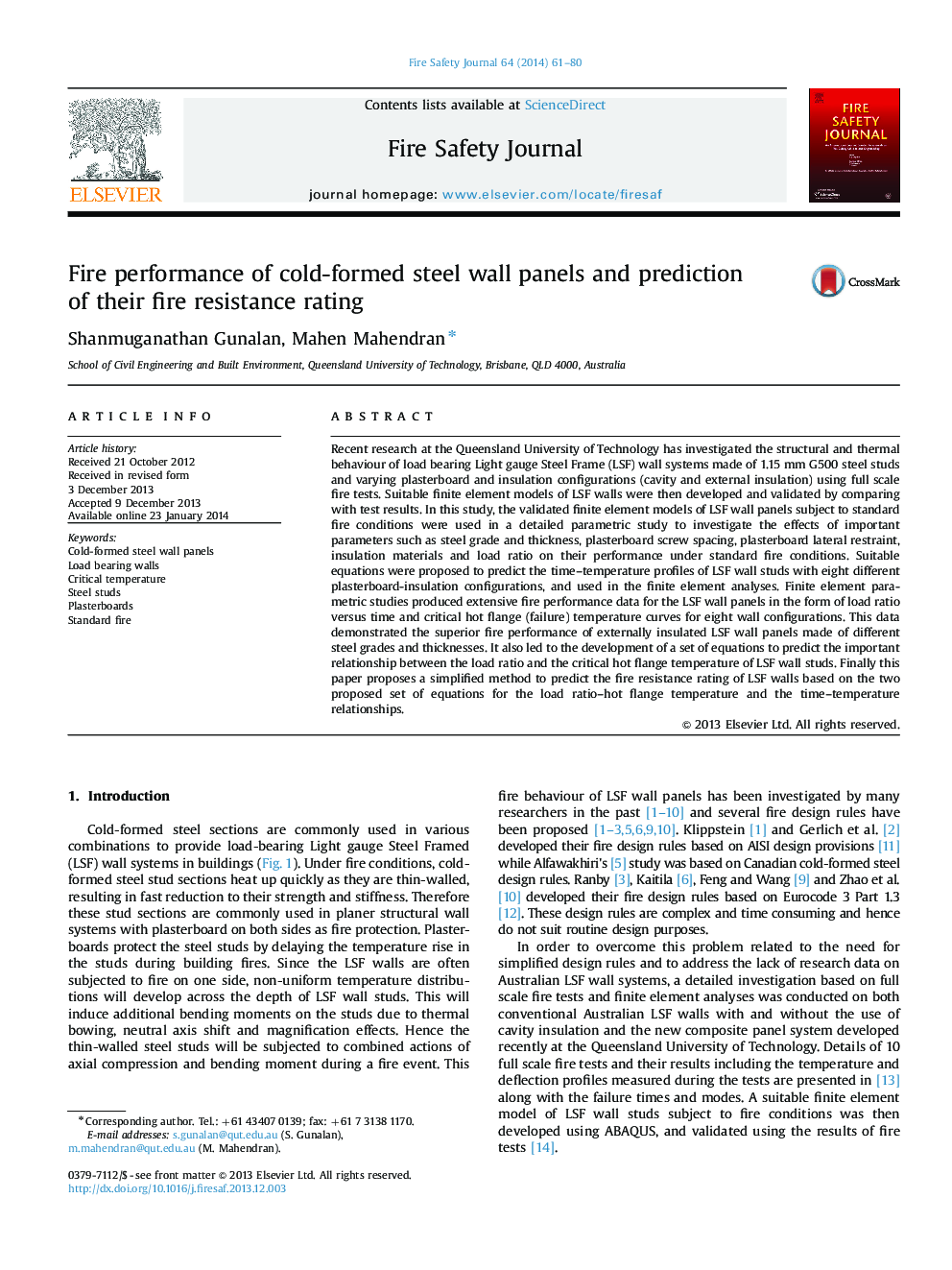 Fire performance of cold-formed steel wall panels and prediction of their fire resistance rating