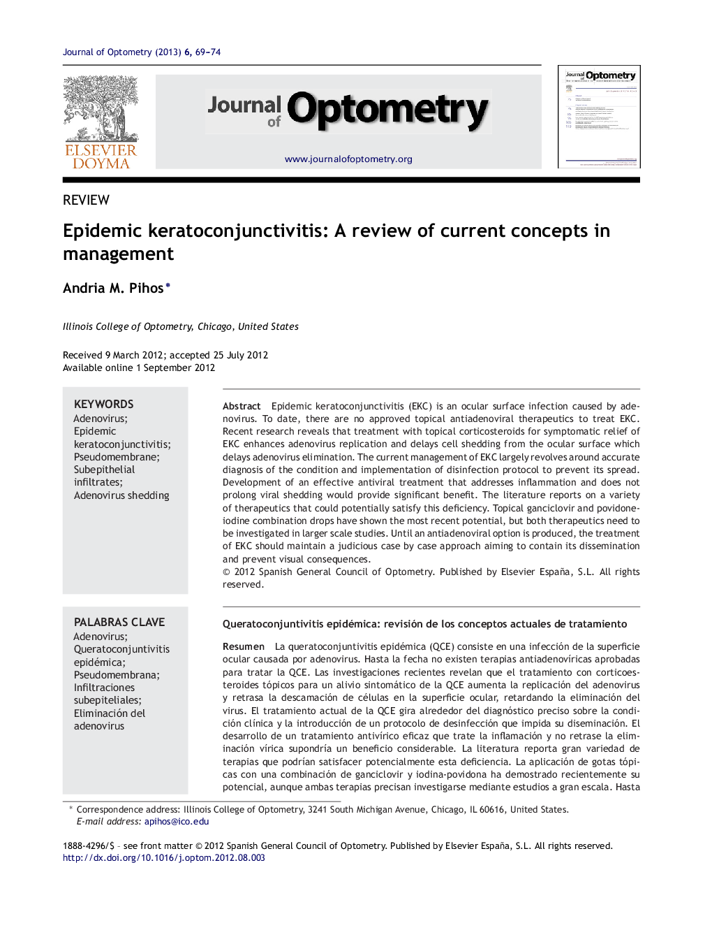 Epidemic keratoconjunctivitis: A review of current concepts in management