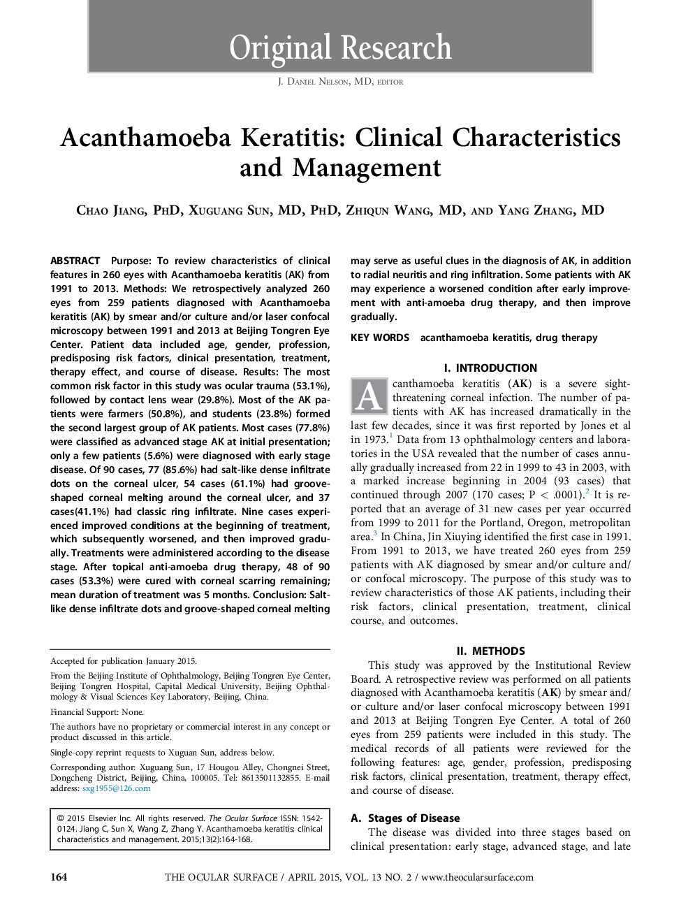 Acanthamoeba Keratitis: Clinical Characteristics and Management 