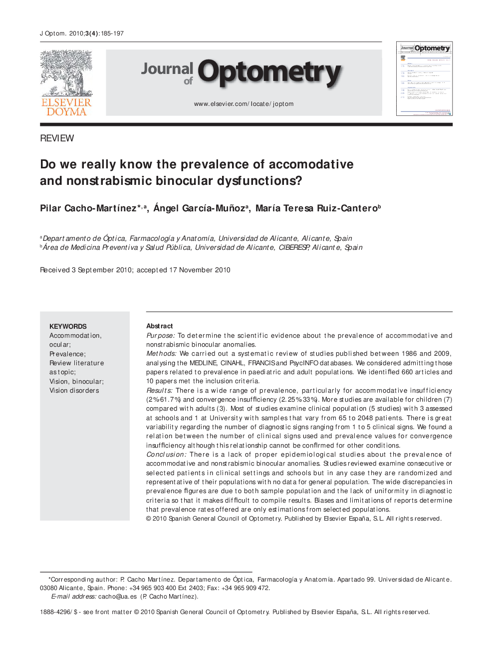 Do we really know the prevalence of accomodative and nonstrabismic binocular dysfunctions?