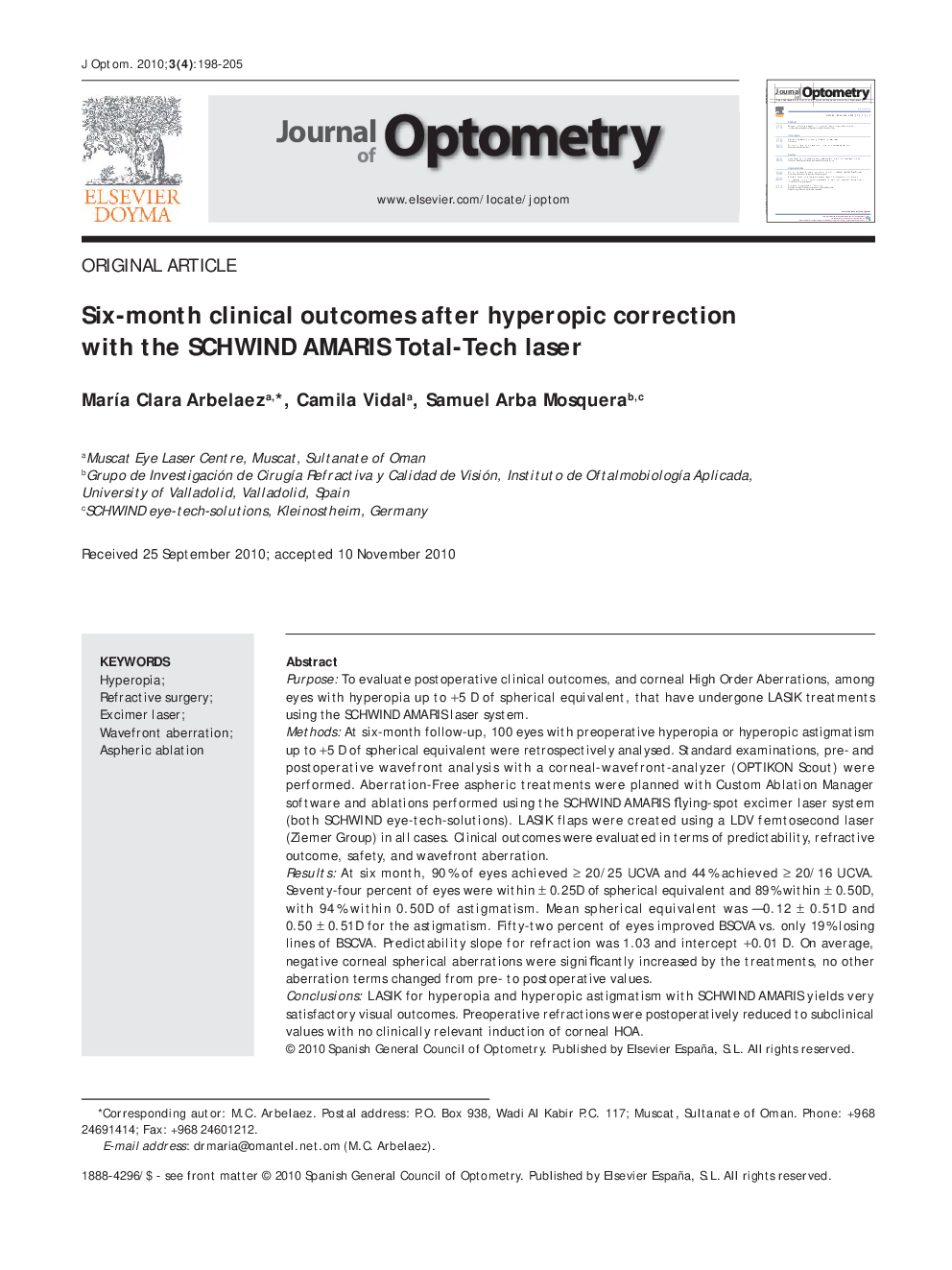 Six-month clinical outcomes after hyperopic correction with the SCHWIND AMARIS Total-Tech laser