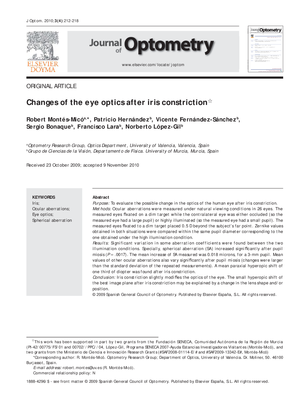 Changes of the eye optics after iris constriction 