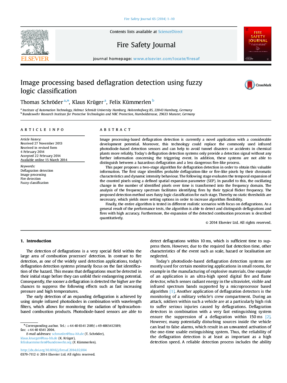 Image processing based deflagration detection using fuzzy logic classification