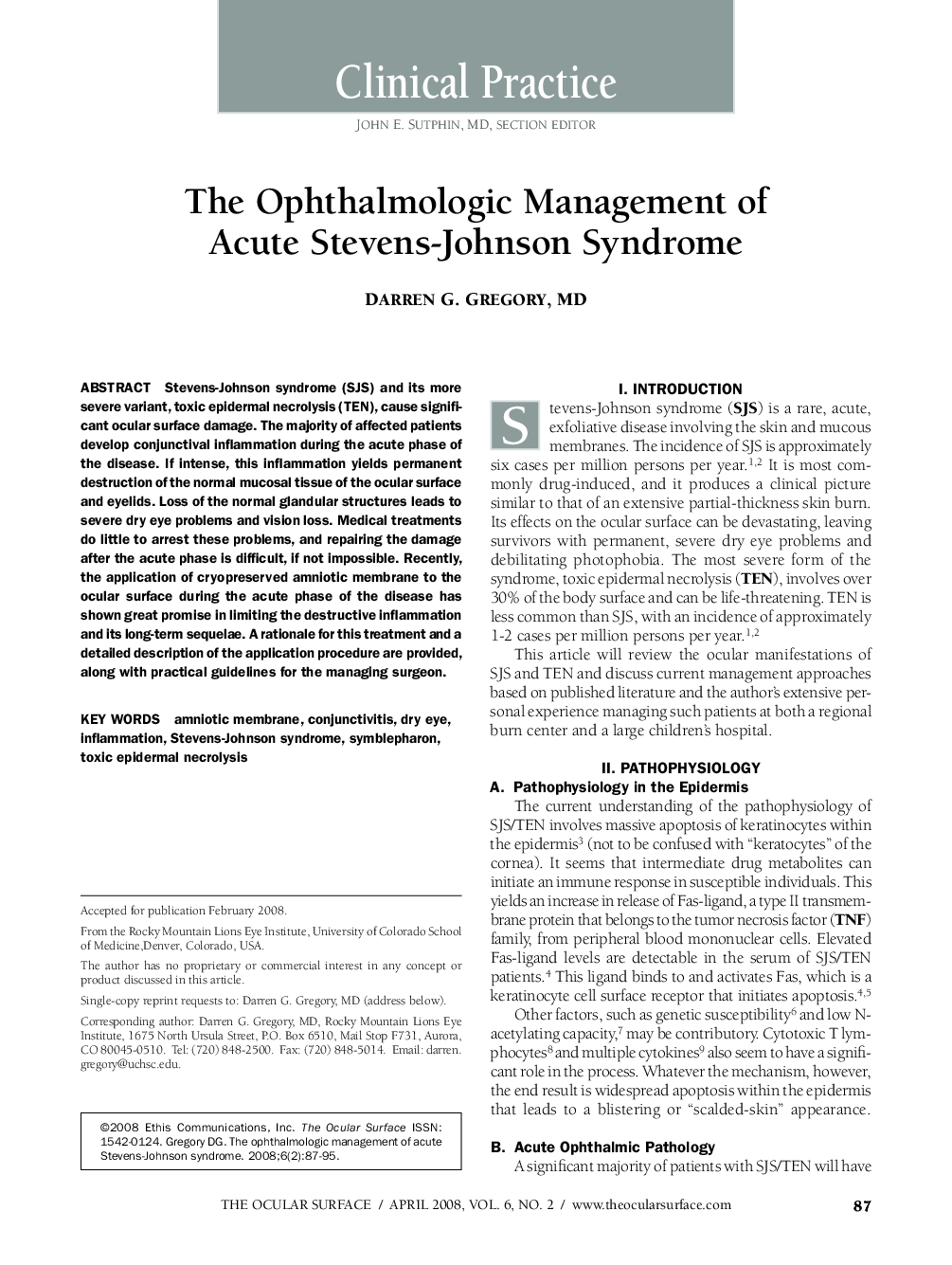 The ophthalmologic Management of Acute Stevens-Johnson Syndrome 