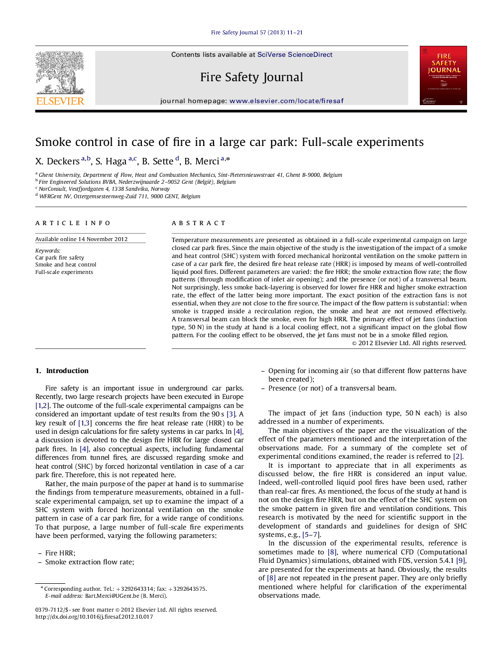 Smoke control in case of fire in a large car park: Full-scale experiments