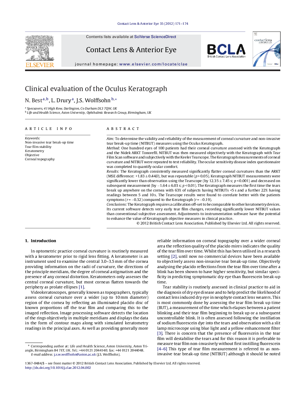 Clinical evaluation of the Oculus Keratograph