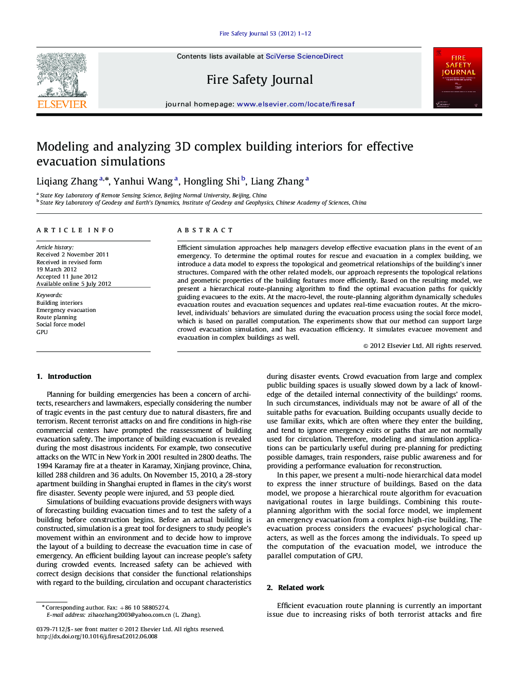 Modeling and analyzing 3D complex building interiors for effective evacuation simulations