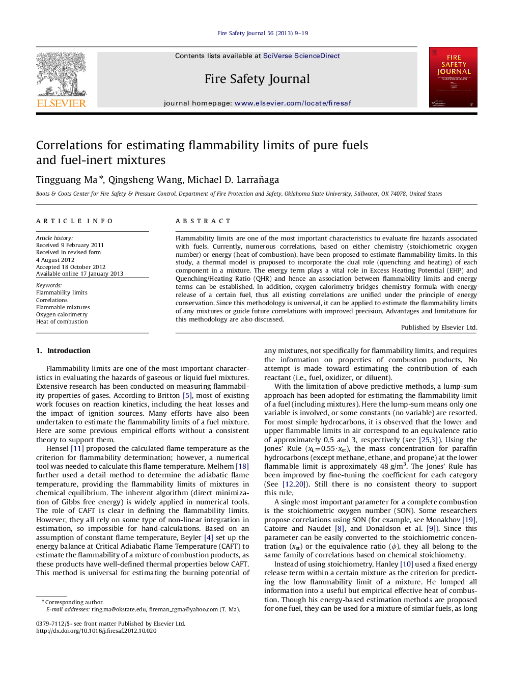 Correlations for estimating flammability limits of pure fuels and fuel-inert mixtures