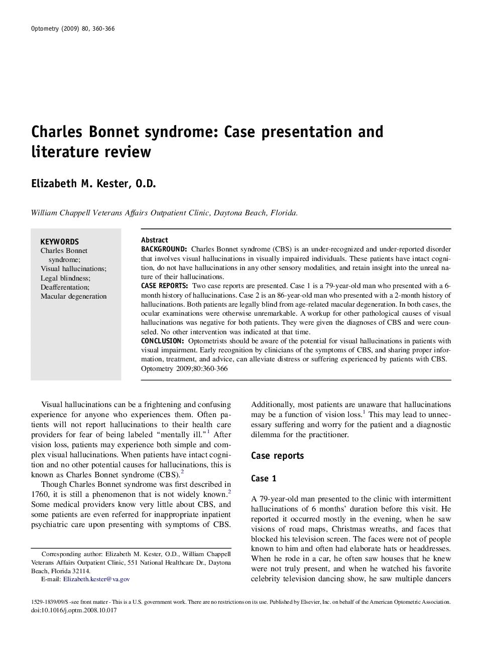 Charles Bonnet syndrome: Case presentation and literature review