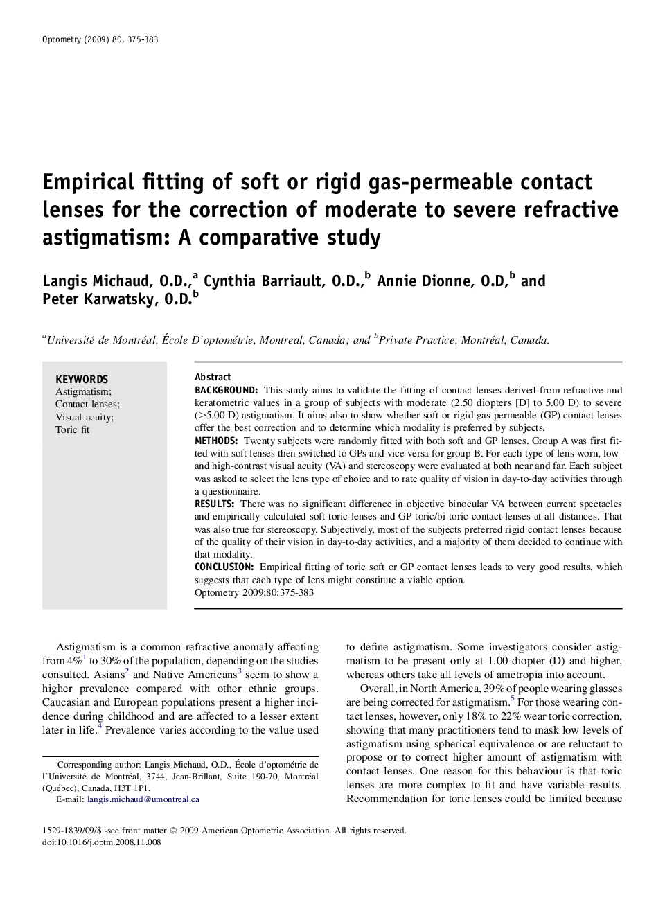 Empirical fitting of soft or rigid gas-permeable contact lenses for the correction of moderate to severe refractive astigmatism: A comparative study