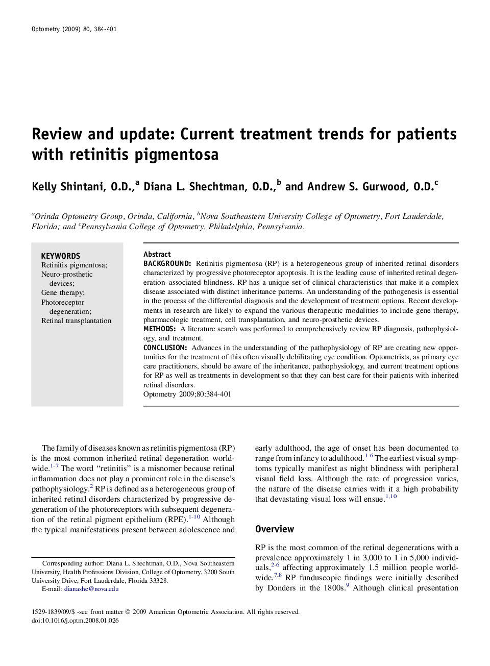 Review and update: Current treatment trends for patients with retinitis pigmentosa