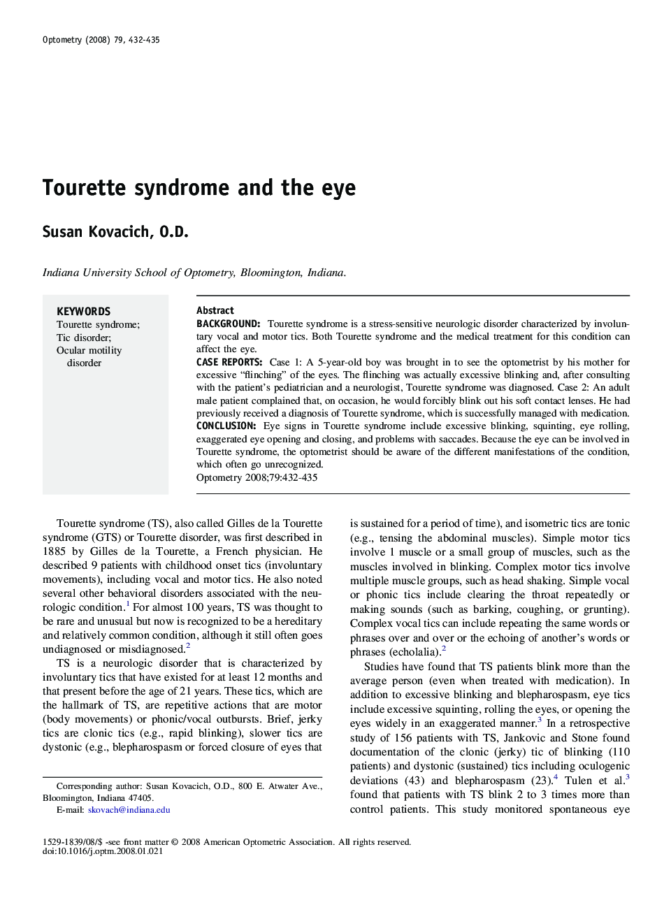 Tourette syndrome and the eye