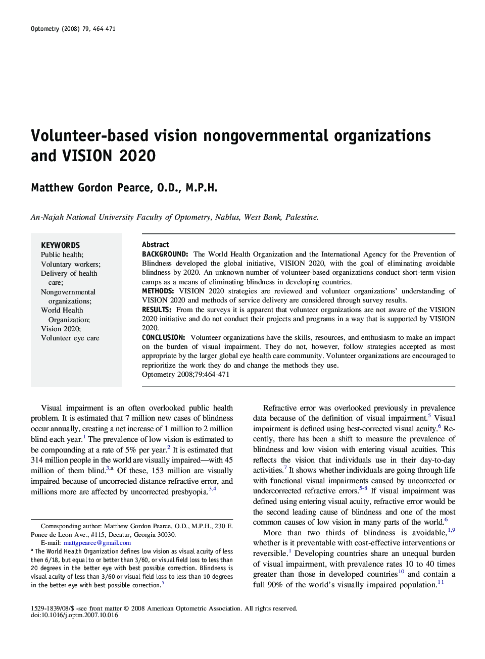 Volunteer-based vision nongovernmental organizations and VISION 2020