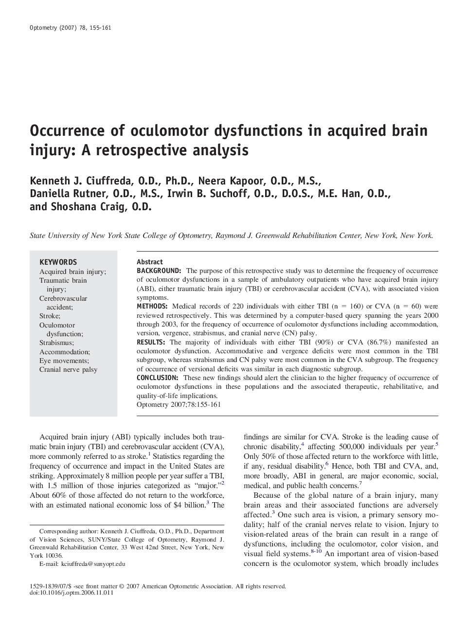 Occurrence of oculomotor dysfunctions in acquired brain injury: A retrospective analysis