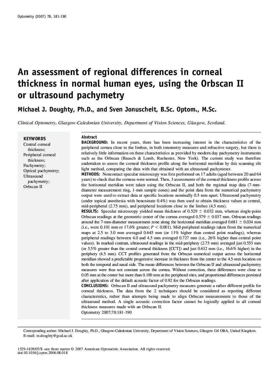 An assessment of regional differences in corneal thickness in normal human eyes, using the Orbscan II or ultrasound pachymetry