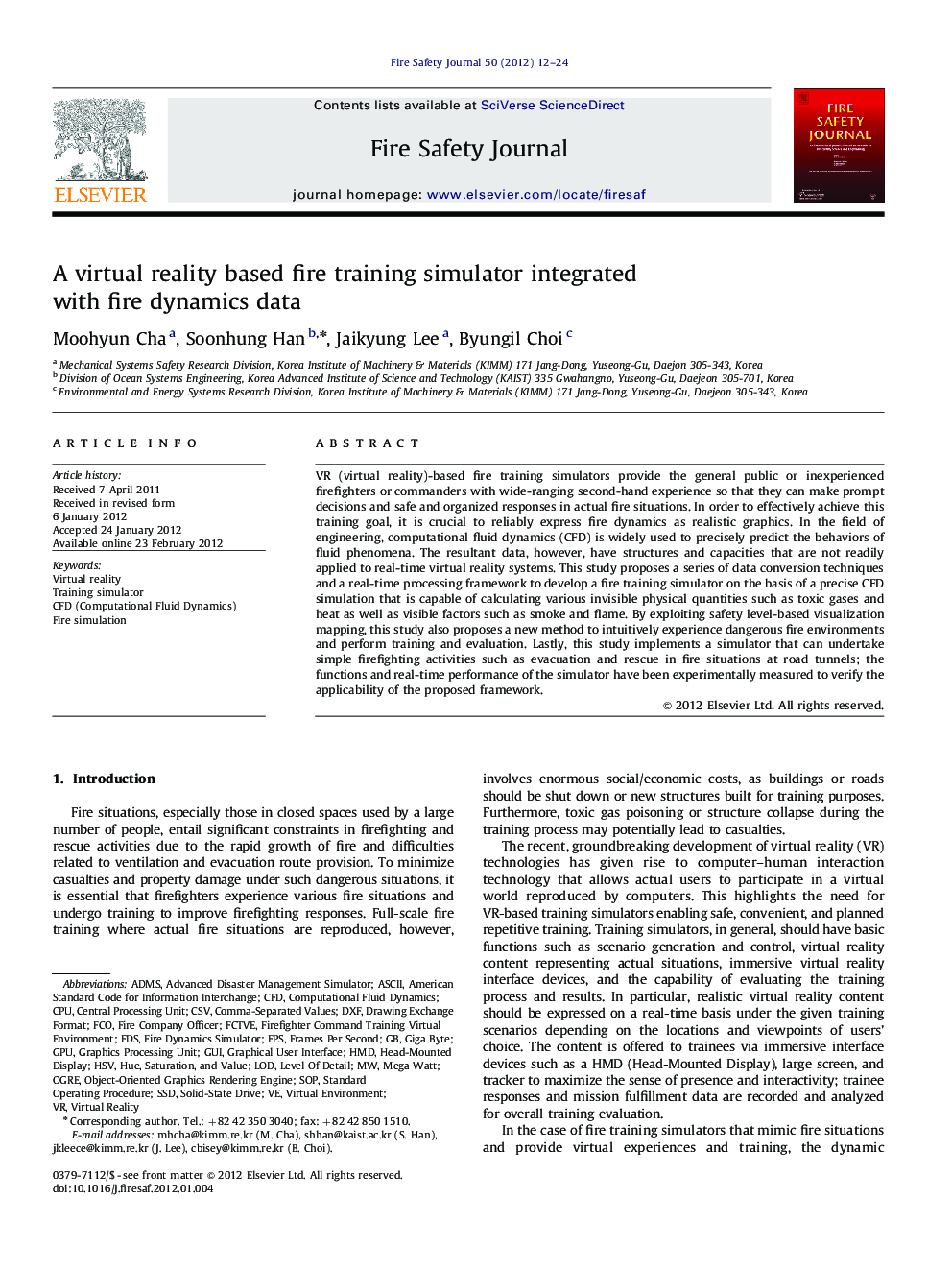 A virtual reality based fire training simulator integrated with fire dynamics data