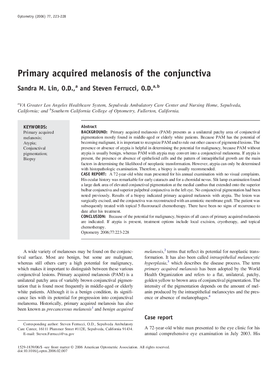 Primary acquired melanosis of the conjunctiva