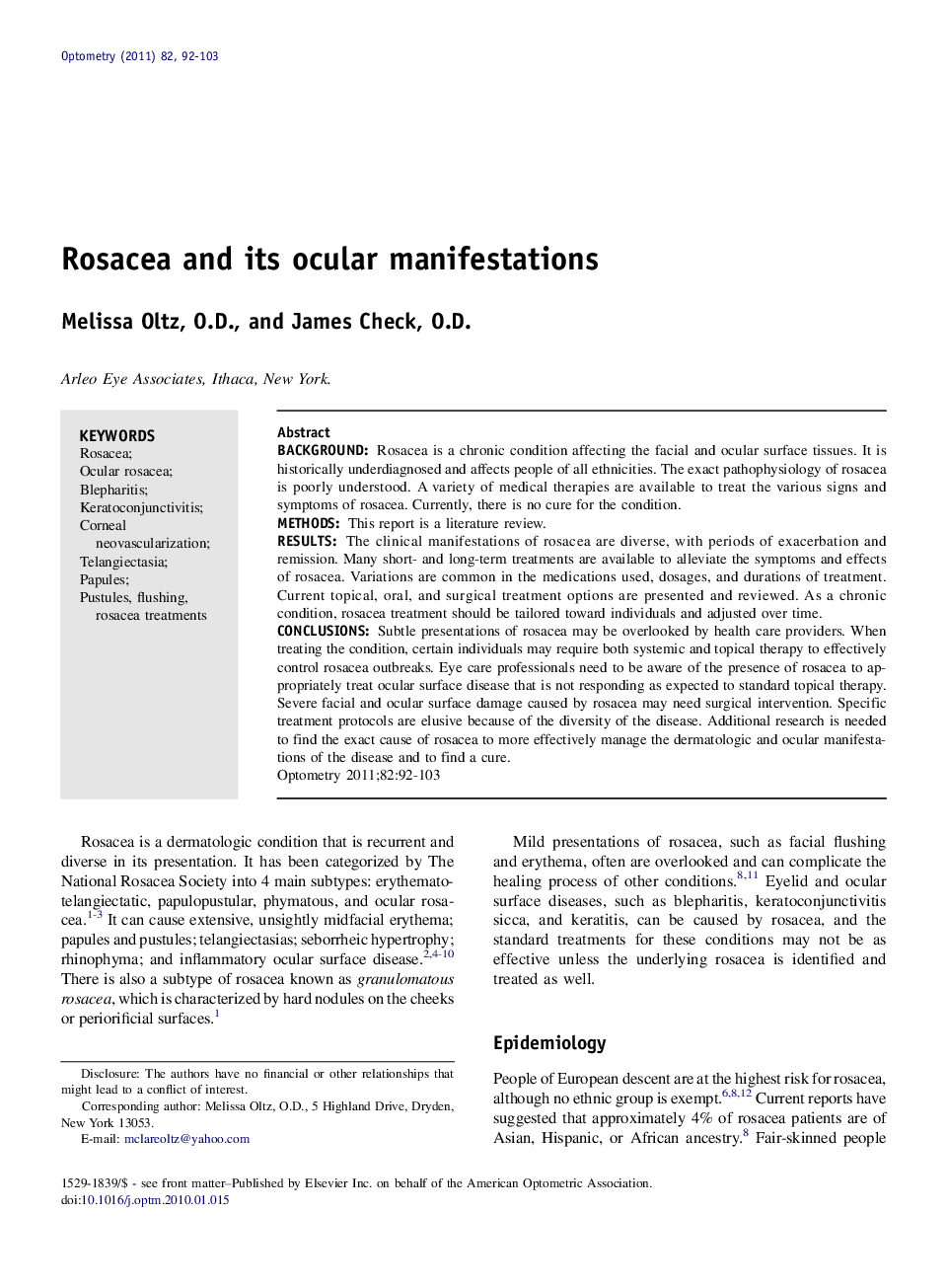 Rosacea and its ocular manifestations 