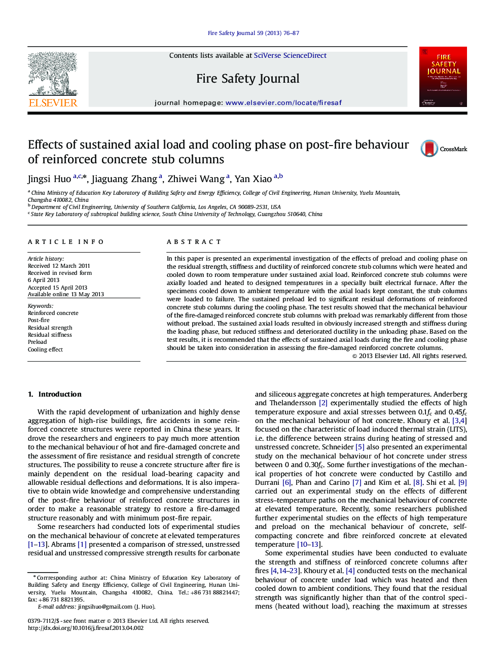 Effects of sustained axial load and cooling phase on post-fire behaviour of reinforced concrete stub columns