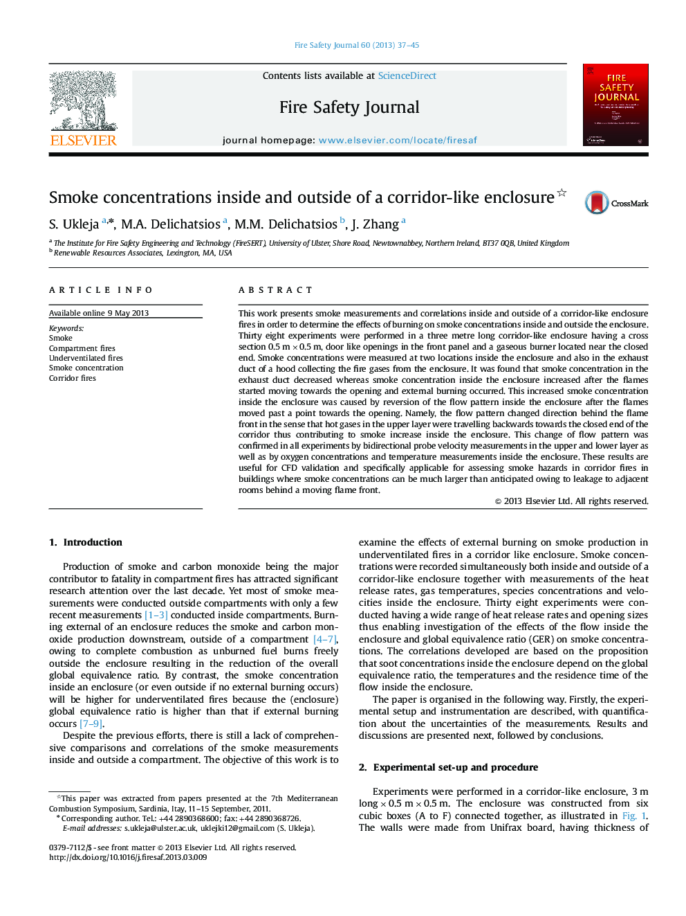 Smoke concentrations inside and outside of a corridor-like enclosure 