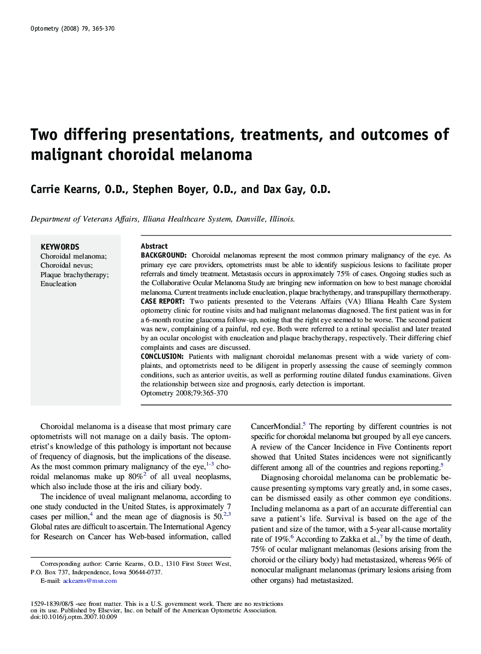 عکس صفحه اول مقاله: Two differing presentations, treatments, and outcomes of malignant choroidal melanoma Two differing presentations, treatments, and outcomes of malignant choroidal melanoma