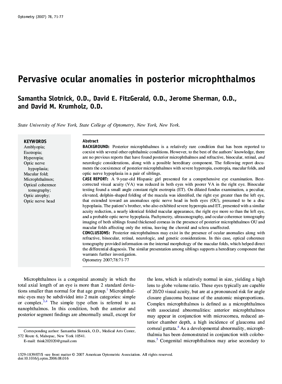 Pervasive ocular anomalies in posterior microphthalmos