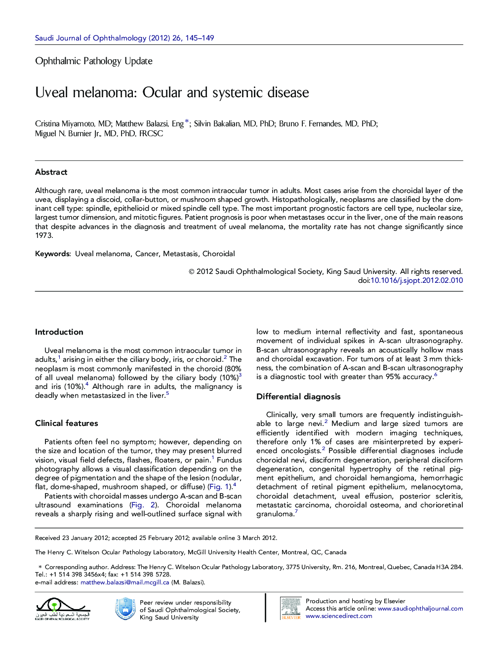 Uveal melanoma: Ocular and systemic disease