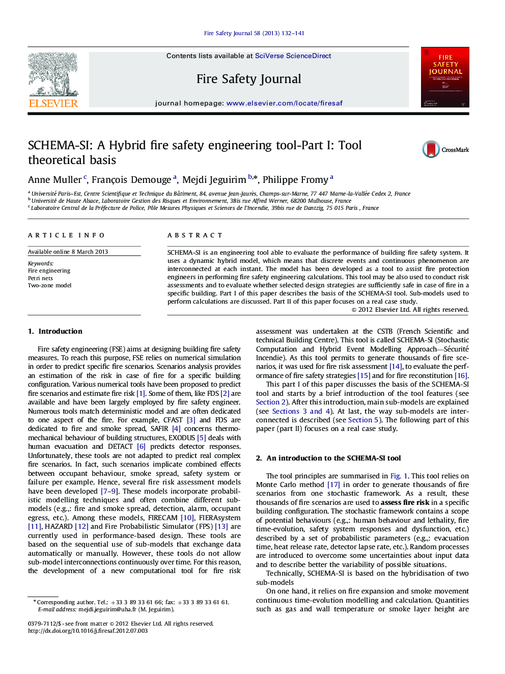 SCHEMA-SI: A Hybrid fire safety engineering tool-Part I: Tool theoretical basis