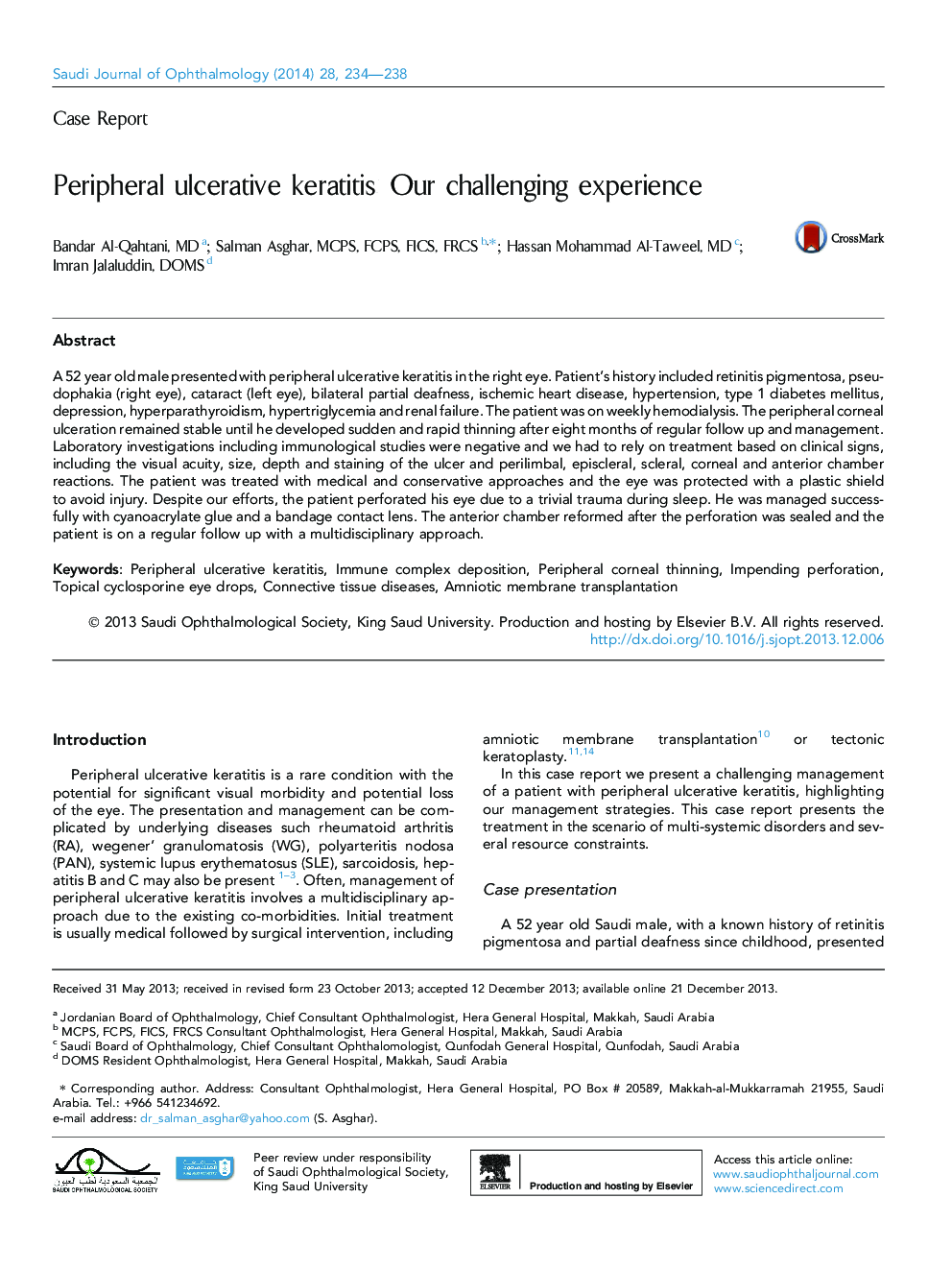 Peripheral ulcerative keratitis: Our challenging experience 