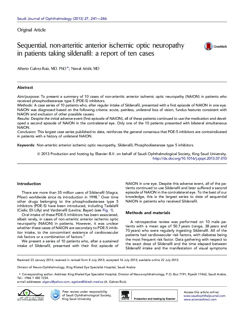 Sequential, non-arteritic anterior ischemic optic neuropathy in patients taking sildenafil: a report of ten cases 