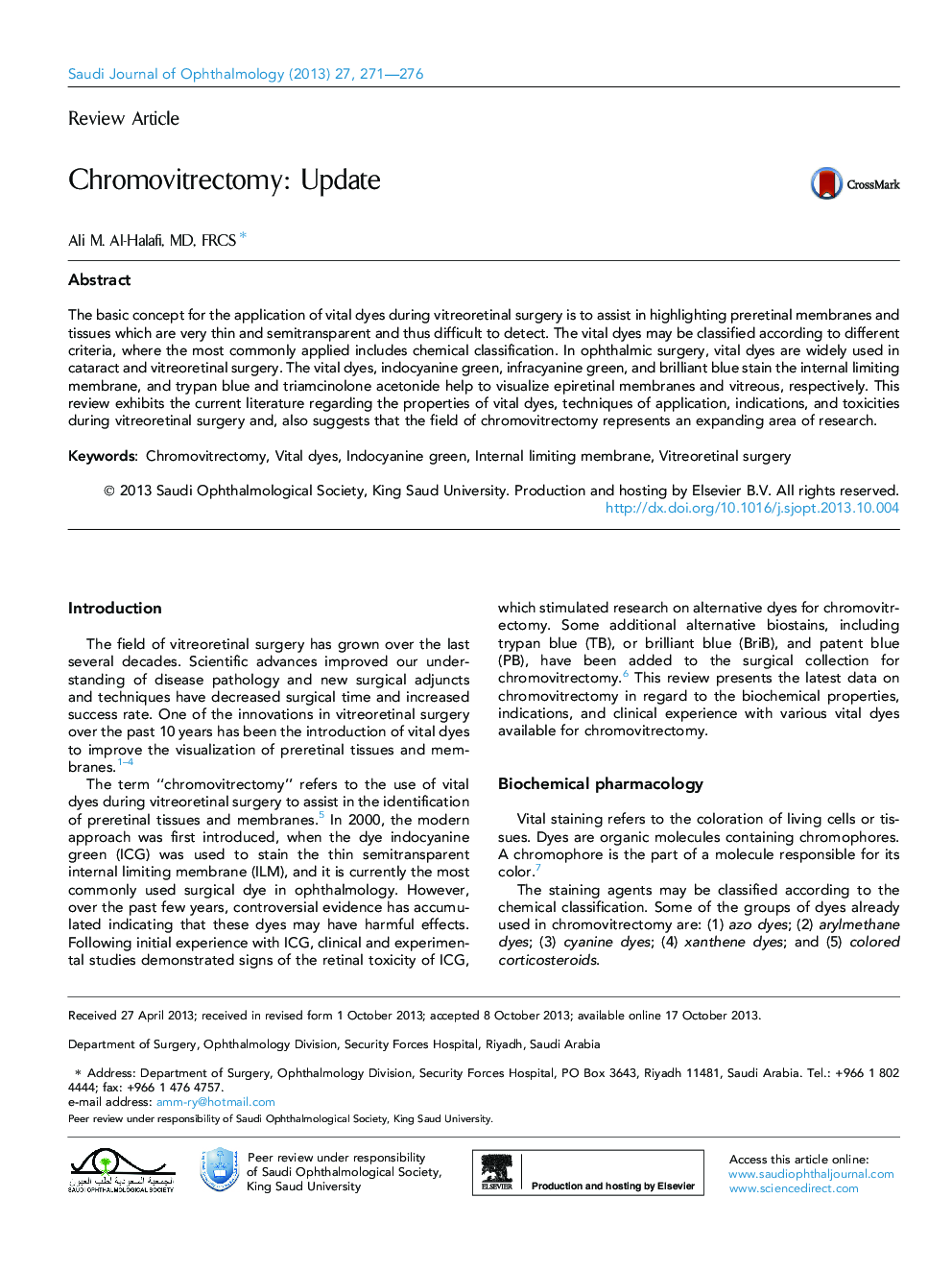 Chromovitrectomy: Update 