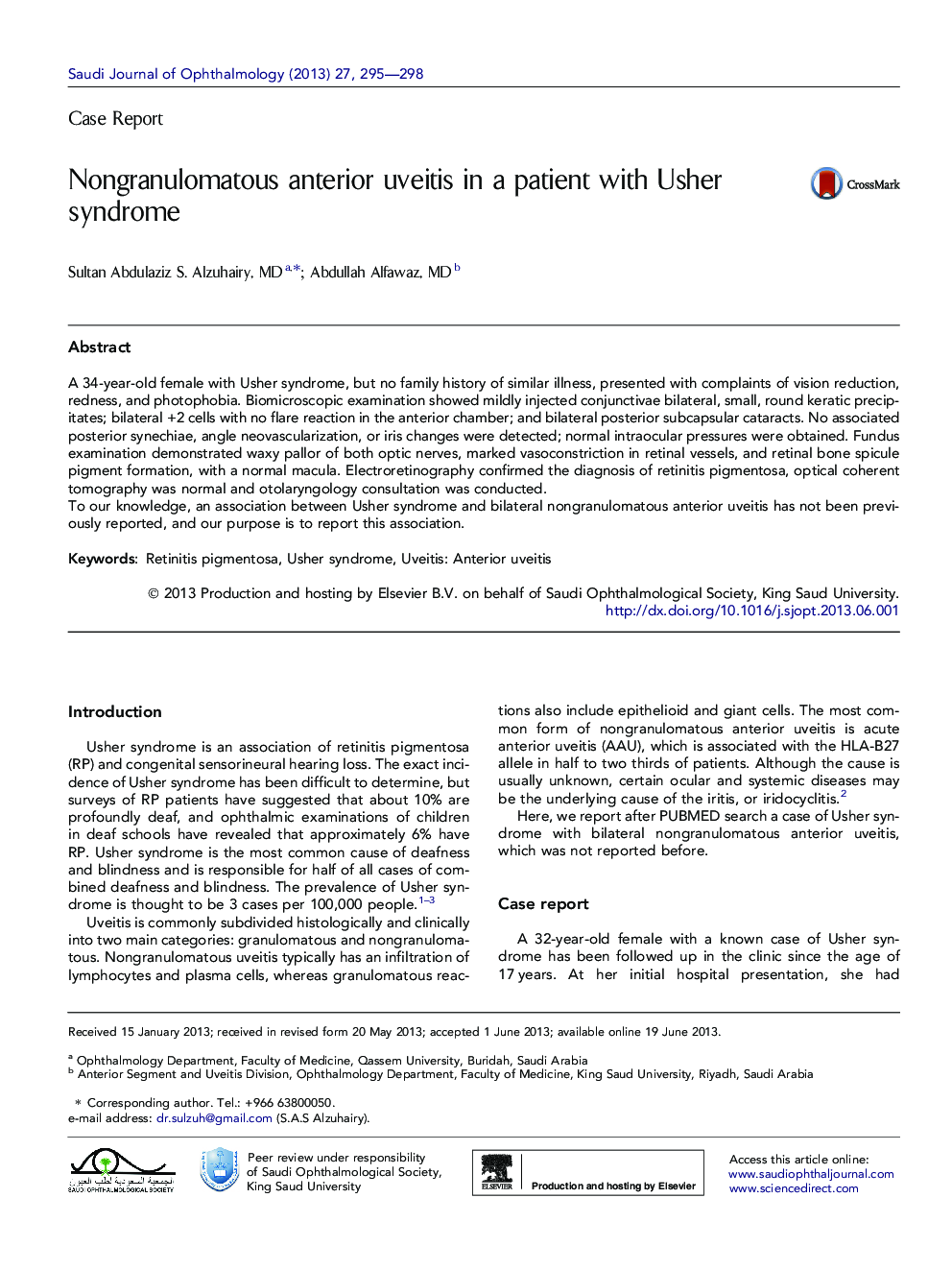 Nongranulomatous anterior uveitis in a patient with Usher syndrome 