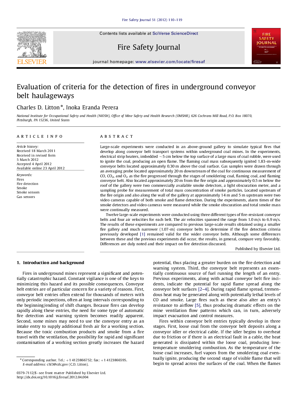 Evaluation of criteria for the detection of fires in underground conveyor belt haulageways