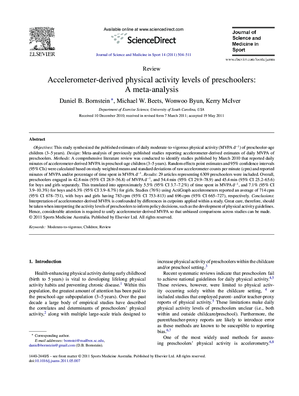 Accelerometer-derived physical activity levels of preschoolers: A meta-analysis