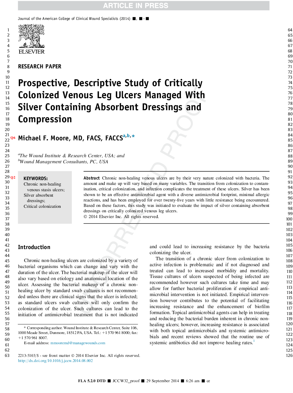 عکس صفحه اول مقاله: Prospective, Descriptive Study of Critically Colonized Venous Leg Ulcers Managed With Silver Containing Absorbent Dressings and Compression Prospective, Descriptive Study of Critically Colonized Venous Leg Ulcers Managed With Silver Containing Absorbent Dressings and Compression