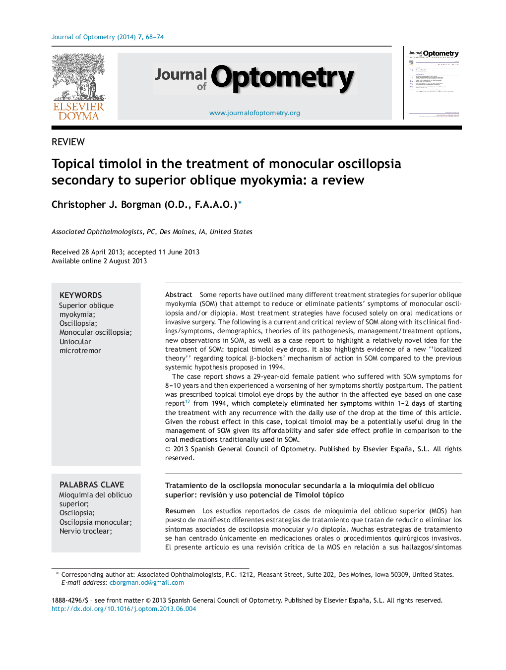 Topical timolol in the treatment of monocular oscillopsia secondary to superior oblique myokymia: a review