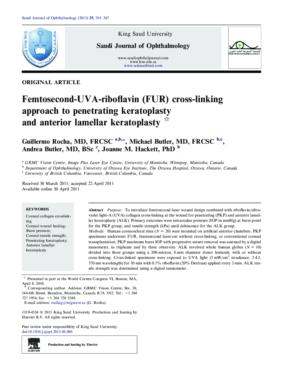Femtosecond-UVA-riboflavin (FUR) cross-linking approach to penetrating keratoplasty and anterior lamellar keratoplasty 