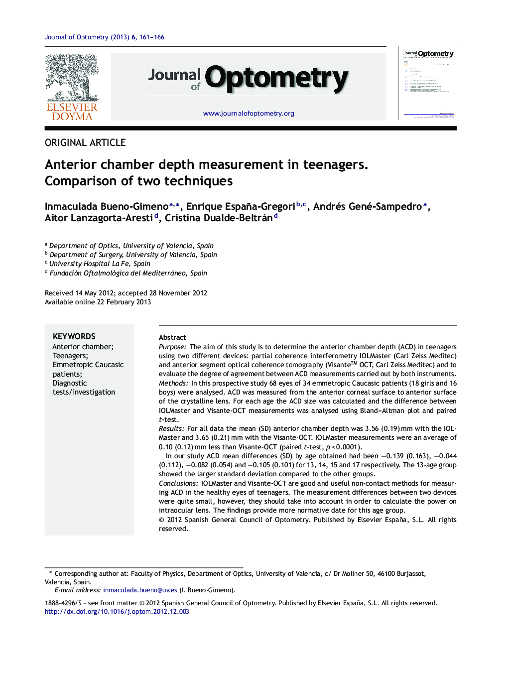 Anterior chamber depth measurement in teenagers. Comparison of two techniques