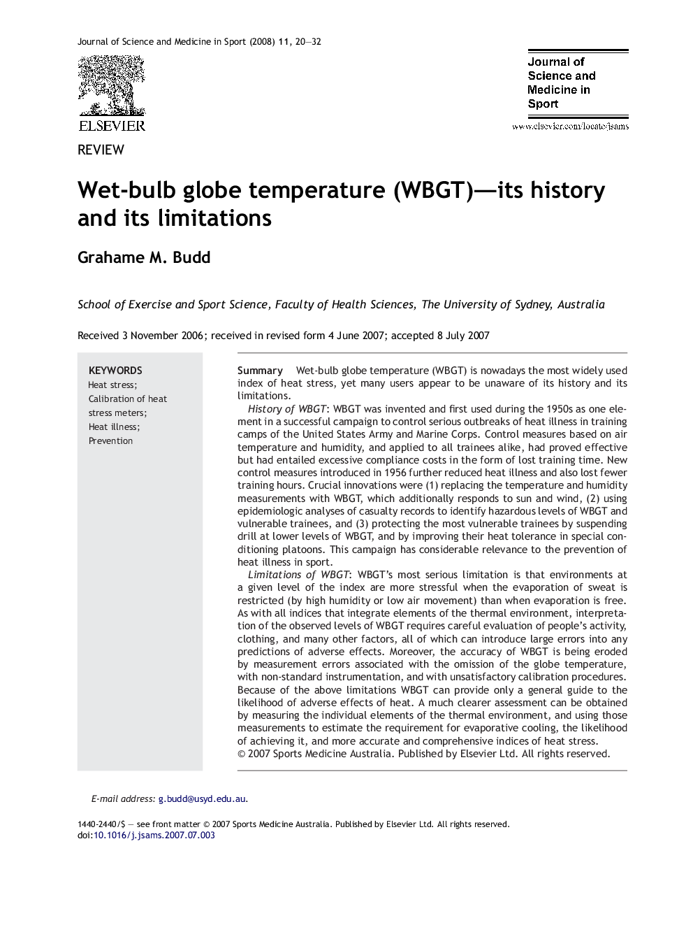 Wet-bulb globe temperature (WBGT)—its history and its limitations