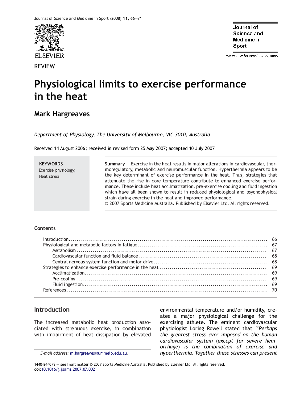 Physiological limits to exercise performance in the heat