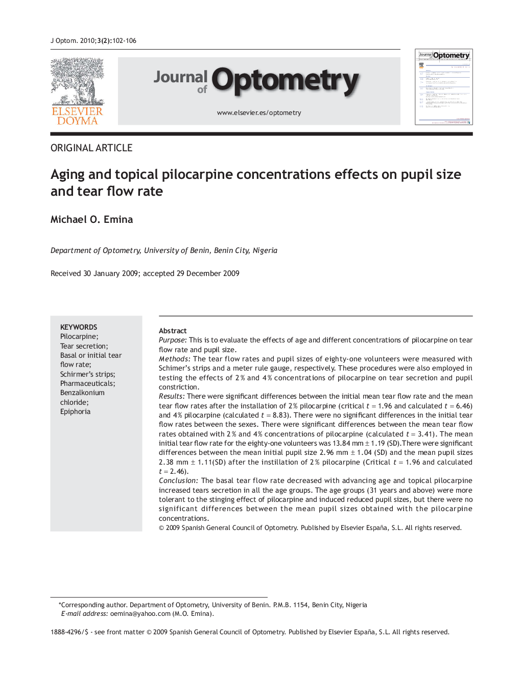 Aging and topical pilocarpine concentrations effects on pupil size and tear flow rate