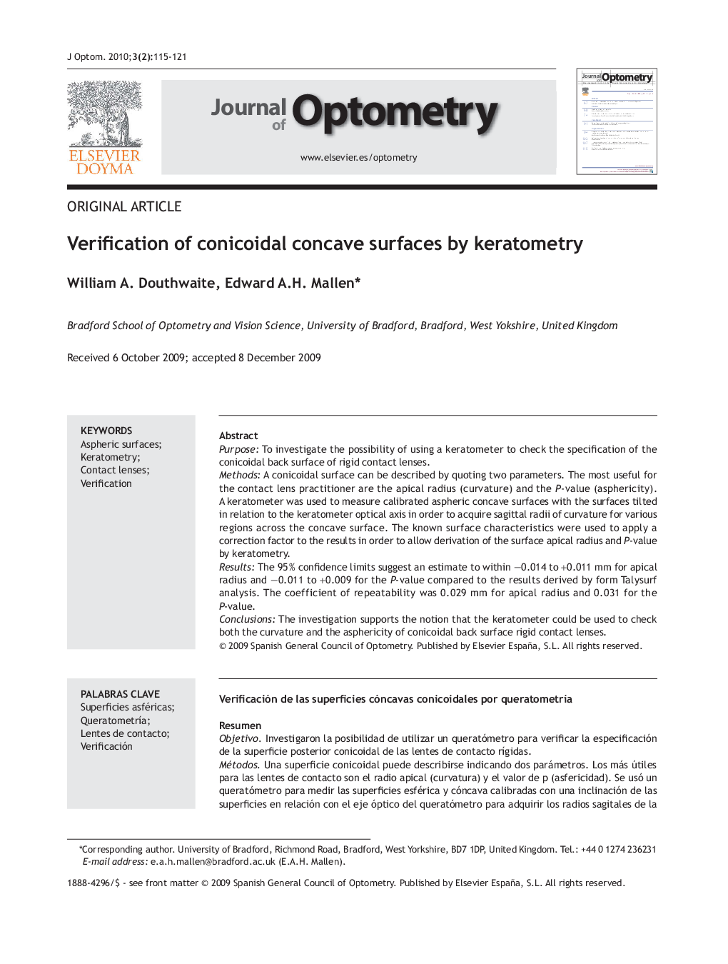 Verification of conicoidal concave surfaces by keratometry