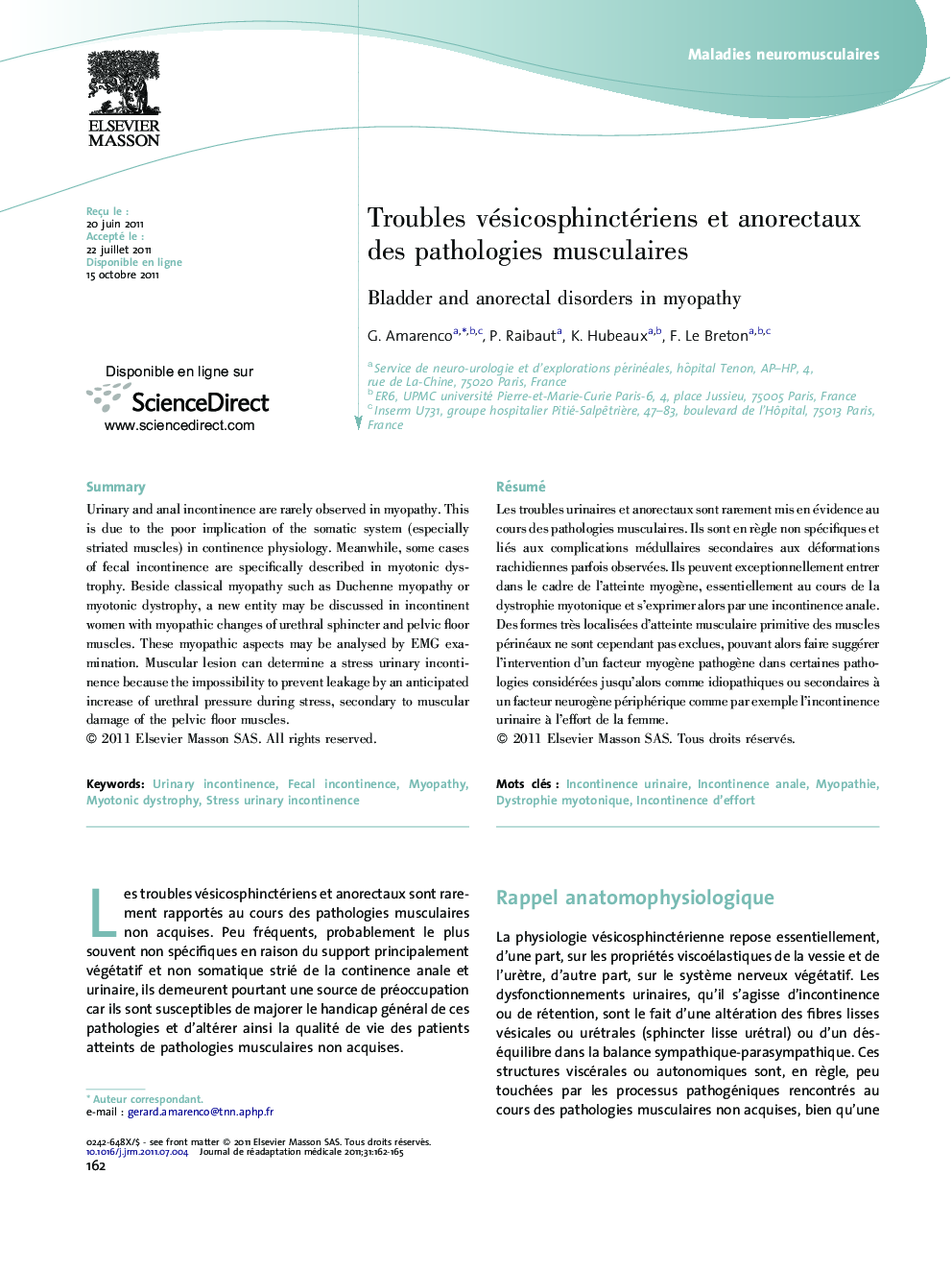 Troubles vésicosphinctériens et anorectaux des pathologies musculaires