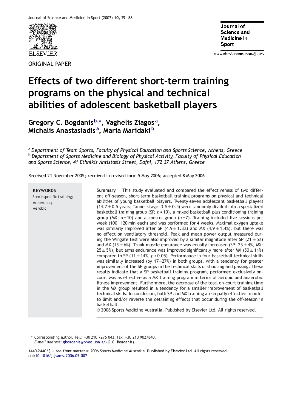 Effects of two different short-term training programs on the physical and technical abilities of adolescent basketball players