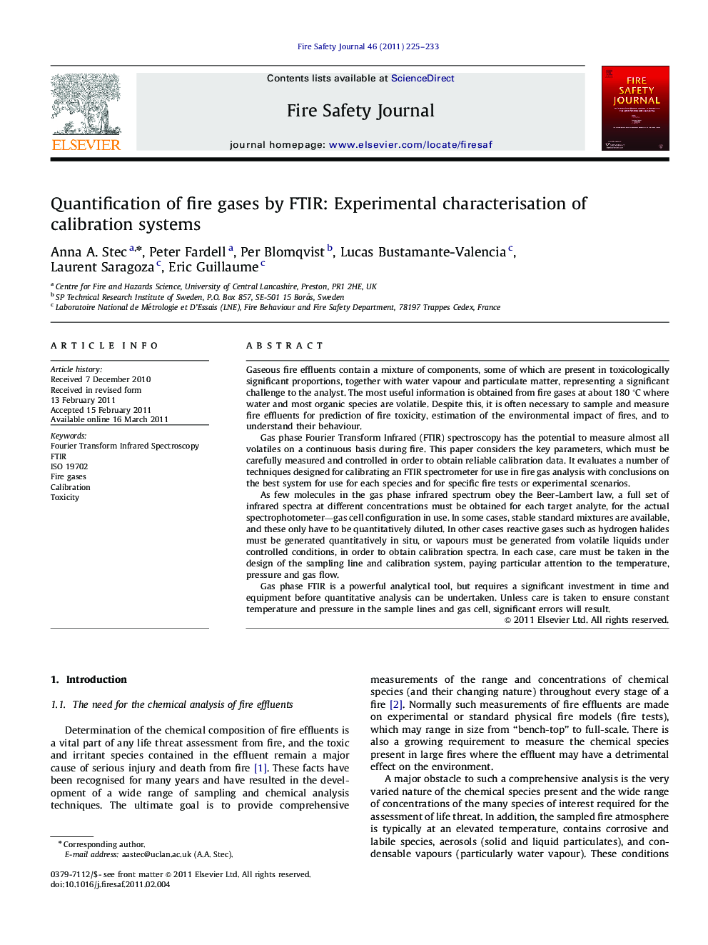 Quantification of fire gases by FTIR: Experimental characterisation of calibration systems
